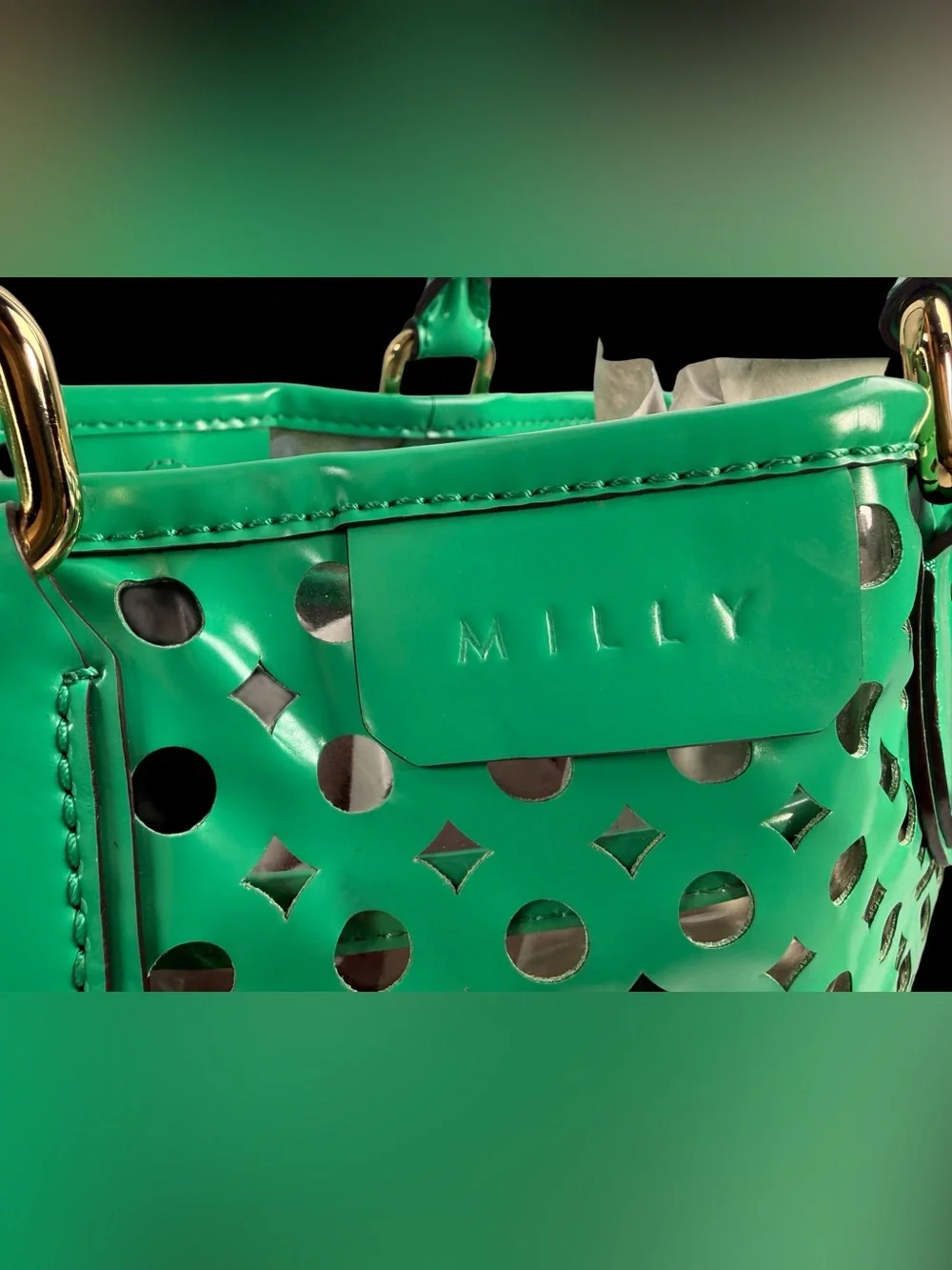 Milly Emerald Perforated Tote - Green